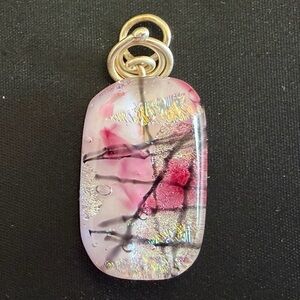 Hand Made Dichroic Glass Elegant Pink Mix and Silver Pendant, 1 1/2" drop